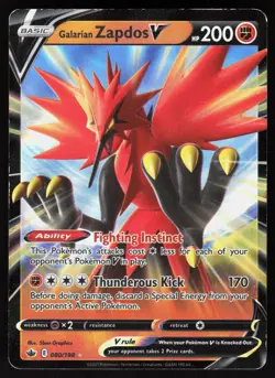 Galarian Zapdos V 080/198 Holo V Rare Chilling Reign Pokemon Holo LP - Image 1