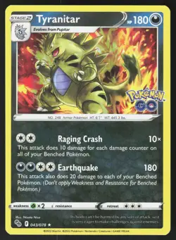 Tyranitar 043/078 Holo Rare Pokemon GO Pokemon Holo LP - Image 1
