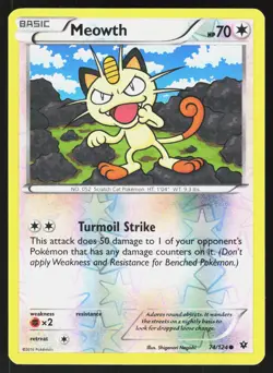 Meowth 74/124 Common Fates Collide Pokemon Reverse Holo LP - Image 1