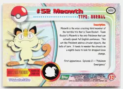 Meowth #52 Topps Trading Cards Series 1 Pokemon Near Mint - Image 2
