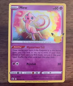 Mew 11/25 SWSH Celebrations Holo Rare Pokemon TCG Card NM/M - Pack Fresh - Image 1