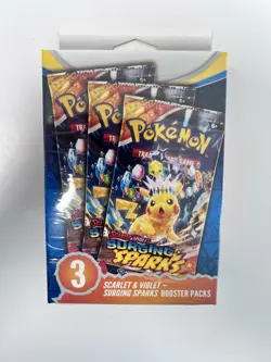 Pokemon Scarlet & Violet Surging Sparks Hanger Box - 3 Booster Packs New Sealed - Image 1