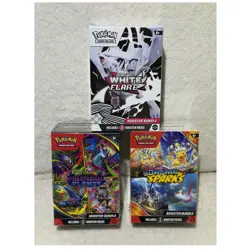 Pokemon Lot of 3 Booster bundles -Phantasmal Flames, White Flare, Surging Sparks - Image 1