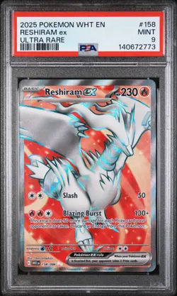 RESHIRAM EX #158 ULTRA RARE FULL ART 2025 POKEMON WHT EN WHITE FLARE PSA 9 MINT - Image 1