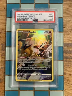 GRADED PSA 9 2023 Pokemon SWSH BSP Galarian Zapdos Crown Zenith Tin #283 - Image 1