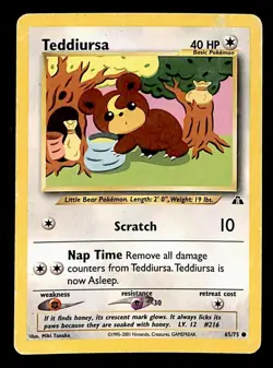 Teddiursa Neo Discovery VG, 65/75 Pokemon Card. - Image 1