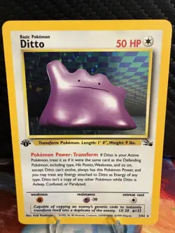 1999 WOTC Pokemon Fossil 1st Edition Ditto Holo Rare 3/62 LP+ Vintage - Image 1