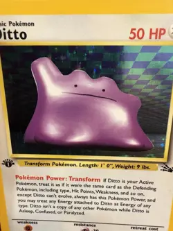 1999 WOTC Pokemon Fossil 1st Edition Ditto Holo Rare 3/62 LP+ Vintage - Image 2
