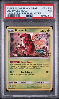 2019 POKEMON SM BLACK STAR PROMO #SM218 BUZZWOLE-HOLO PSA 7 - Image 1