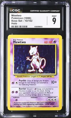 Pokemon Card - Mewtwo Base Set Unlimited Holographic Graded CGC MINT 9 (10/102) - Image 1
