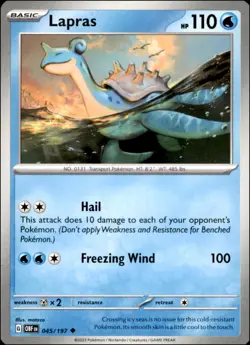 Pokemon - 2X Lapras #045/197 - SV03: Obsidian Flames Uncommon - Image 1