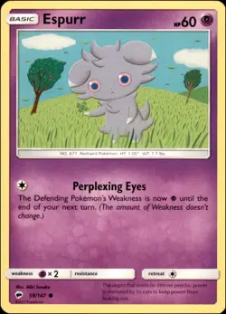 Pokemon - 2X Espurr #59/147 - SM - Burning Shadows Common - Image 1