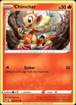 Pokemon - 2X Chimchar #024/172 - SWSH09: Brilliant Stars Common - Image 1
