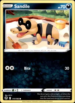 Pokemon - 2X Sandile #111/195 - SWSH12: Silver Tempest Common - Image 1