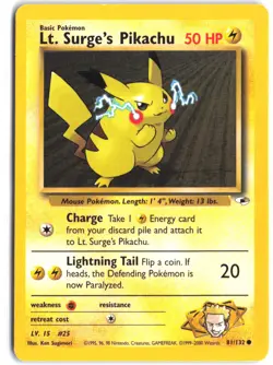 Lt. Surge's Pikachu 81/132 Common Gym Heroes Pokemon - Image 1