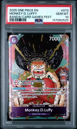 2025 ONE PIECE OP07-073 BANDAI CARD GAMES FEST 25-26 MONKEY D LUFFY PROMO PSA 10 - Image 1