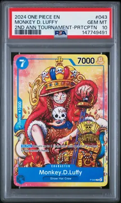 2024 ONE PIECE #043 2ND ANNIVERSARY TOURNAMENT STAMP PROMO MONKEY D LUFFY PSA 10 - Image 1