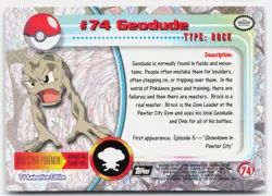 Geodude #74 Topps Trading Cards Series 1 Pokemon Lightly Played Holo - Image 2