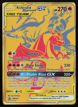 Reshiram & Charizard GX SM247 Tag Team Gold Sun & Moon Promo Pokemon English NM - Image 1