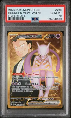 2025 POKEMON DESTINED RIVALS #240 TEAM ROCKET'S MEWTWO EX PSA 10 - Image 2