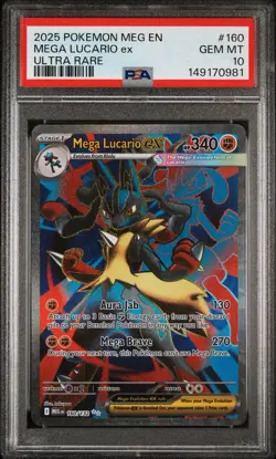 2025 Pokemon Meg EN-Mega Evolution Mega Lucario EX Ultra Rare PSA 10 #160 - Image 1