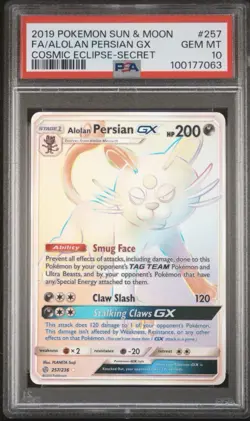2019 Pokemon SM Cosmic Ecilipse Alolan Persian GX Secret Rare #257/236 PSA 10 - Image 1