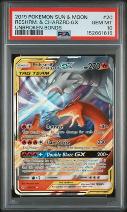 2019 RESHIRAM & CHARIZARD GX 20/214 UNBROKEN BONDS POKEMON PSA 10 - Image 1