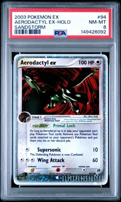 2003 POKEMON EX SANDSTORM #94 AERODACTYL EX-HOLO PSA 8 - Image 2