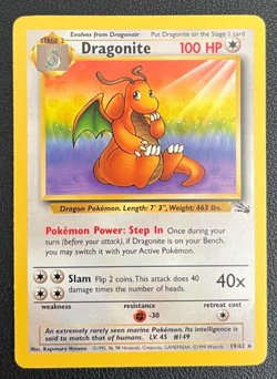 Pokemon Dragonite 19/62 Fossil Set Card. LP - Image 1