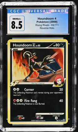 2009 Pokemon Rising Rivals #65/111vHoundoom 4 Reverse Holo CGC 8.5 RARE - Image 1