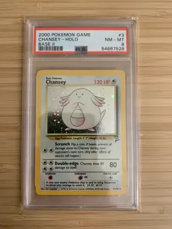 Pokemon Chansey Holo Swirl Base II 3/130 PSA 8 (54667528) - Image 1