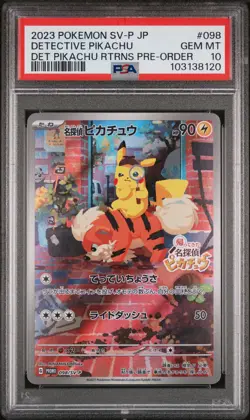 2023 POKEMON JAPANESE SV-P PROMO #098 DETECTIVE PIKACHU PSA 10 - Image 1