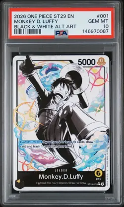 2025 ONE PIECE ST29 #001 EGGHEAD B&W MONKEY D. LUFFY LEADER PARALLEL PSA 10 - Image 1
