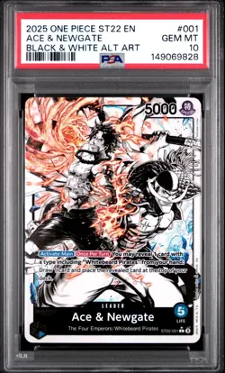 2025 ONE PIECE ST22-001 STARTER DECK ACE & NEWGATE B&W PARALLEL ALT ART PSA 10 - Image 1