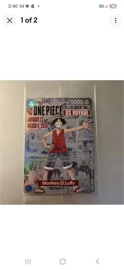 One Piece Monkey D. Luffy US Voyage College Basketball Promo Card UH PRESALE - Image 1