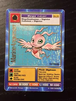 MarineAngemon BO-34 Gold Rare Digimon Card 1999 Bandai HP - Image 1