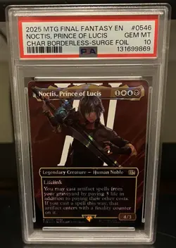 2025 MTG FINAL FANTASY BORDERLESS-SURGE FOIL #0546 NOCTIS PRINCE OF LUCIS PSA 10 - Image 1