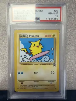 2001 Pokemon Promo Surfing Pikachu 28/53 Wotc Black Star PSA 10!! - Image 1