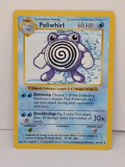 Pokemon TCG Poliwhirl 38/102 Base Set Shadowless Uncommon MP - Image 1