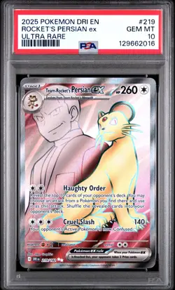 2025 POKEMON DRI EN-DESTINED RIVALS ULTRA RARE TEAM ROCKET'S PERSIAN EX PSA 10 - Image 1