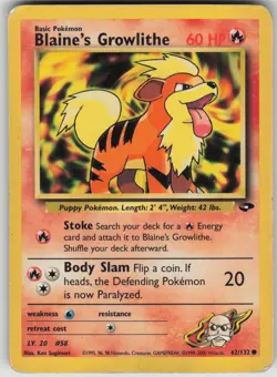 Pokemon TCG Blaine's Growlithe Common Gym Challenge 062/132 - Image 1
