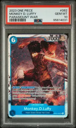 2023 ONE PIECE PARAMOUNT WAR OP02 #62 MONKEY D. LUFFY PARAMOUNT WAR - PSA 10 - Image 1