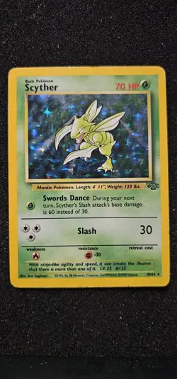 Pokemon TCG Scyther Holo Unlimited Rare Card 10/64 Jungle Set Vintage 1999 MP - Image 1
