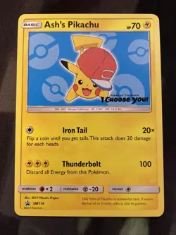 Ash's Pikachu Promo Sm114 Pokemon Card Electric Type Gen1 Basic - Image 1