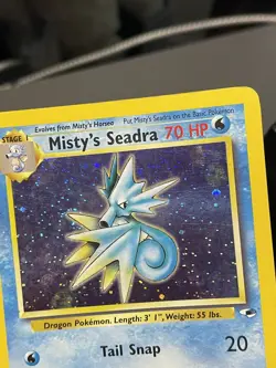 Misty's Seadra - 9/132 HOLO RARE Pokemon Card MP, partial swirl on left behind - Image 1