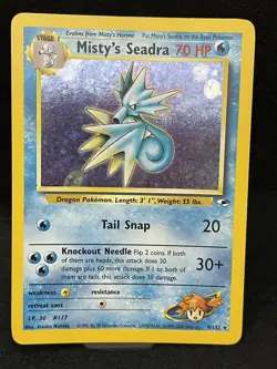Misty's Seadra - 9/132 HOLO RARE Pokemon Card MP, partial swirl on left behind - Image 2