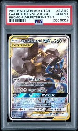 2019 POKEMON SM BLACK STAR PROMO #SM192 FULL ART/LUCARIO & MELMETAL GX PSA 10 - Image 1