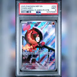 2025 POKEMON PHANTASMAL FLAMES POKEMON CENTER ETB PROMO #022 CHARCADET PSA 9 - Image 1