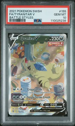 2021 POKEMON SWORD & SHIELD BATTLE STYLES #155 FULL ART/TYRANITAR V PSA 10 - Image 1