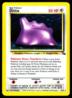 DITTO 3/62 HOLO RARE FOSSIL POKEMON UNLIMITED HOLO HP - Image 1